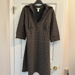 CJ Banks Long Sleeve Dress with Black and Tan Geometric Pattern
